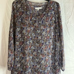 CAbi Women's Top in Blue and Orange Floral